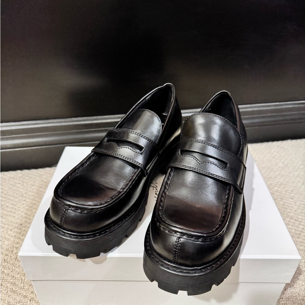 Black Leather Chunky Platform Loafers